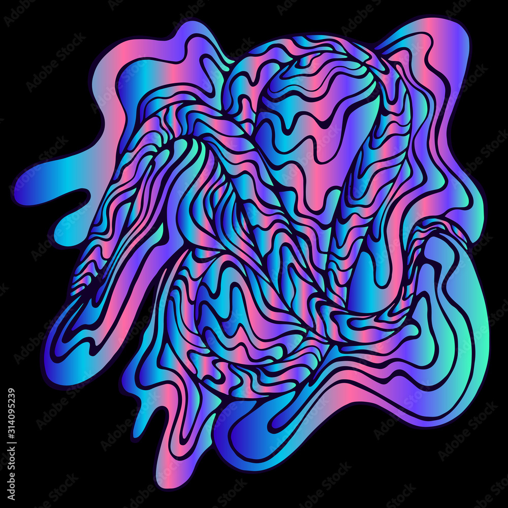 Vibrant psychedelic abstract decorative waves ornament, bright neon pink blue gradient color