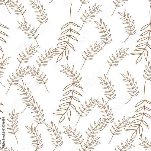  Exotic tropical garden outline. Leaf plant botanical floral foliage. Engraved ink art. Seamless background pattern. Fabric wallpaper print texture.