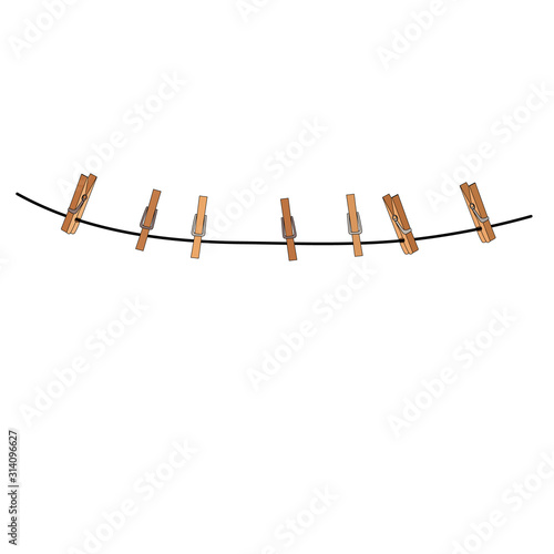 vector, isolated, rope with clothespins