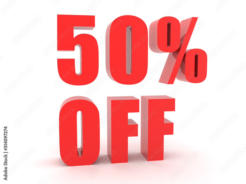 3D Red text saying 50 percent off