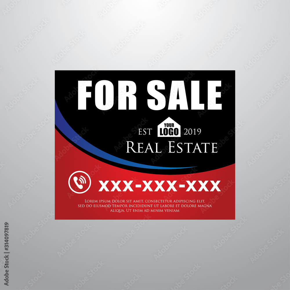Real Estate Yard Sign Board for Sale Sign in Red Color Real Estate Yard Sign Board for Sale Sign in Red Color
