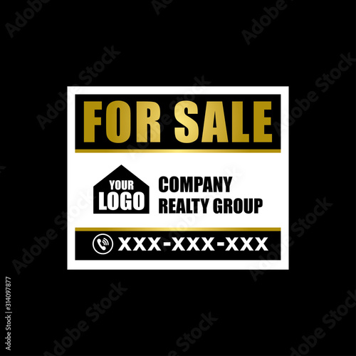 Real Estate Yard Sign Board for Sale Sign in gold color