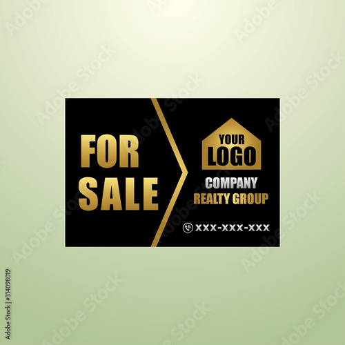 Real Estate Yard Sign Board for Sale Sign in gold color