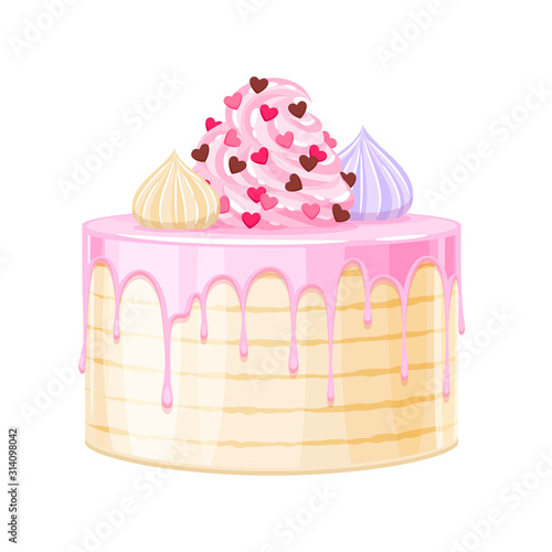 Colorful birthday cake decorated with cream vector illustration.