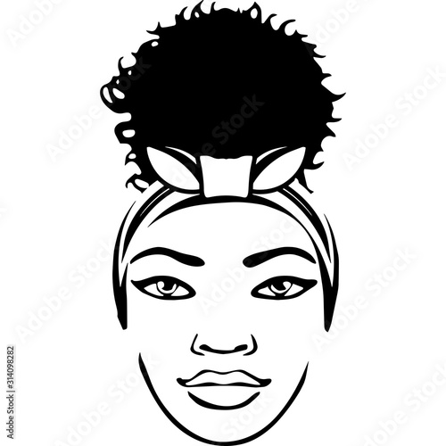 Afro Woman  with a Puff , African American woman ,  Black Woman with bandana, cut files - cricut, black history 