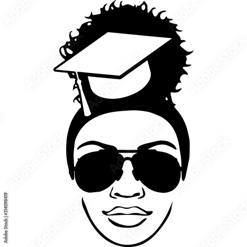 Educated Afro Woman  with sunglasses and a Puff , African American Black Woman in graduation hat, cut files cricut