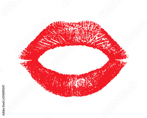 Lipstick kiss. Women lips. Lips traces isolated on white background. Print red kiss. Fashion makeup. Texture mouth. Imprint real female lips. Beauty pomade kisses. Romantic design love. Vector  