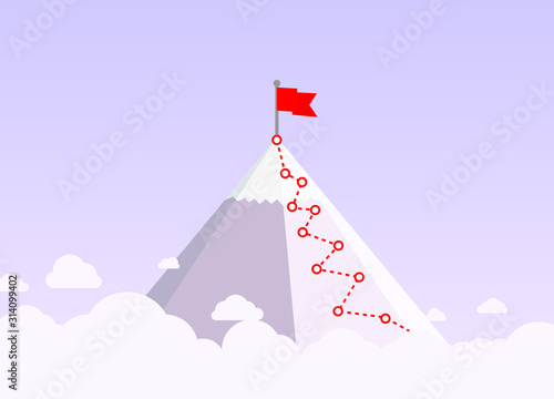 Hiking trip to the top of the mountain, In the blue sky.