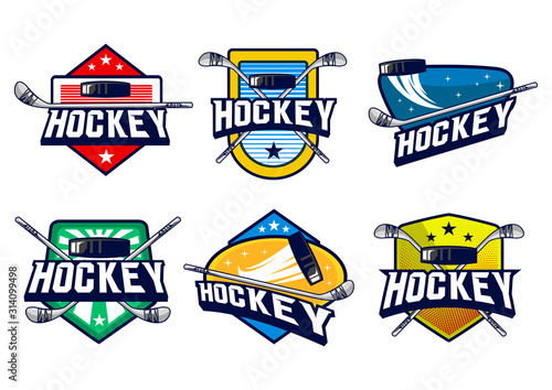 stock vector hockey emblem set. sports logo illustration