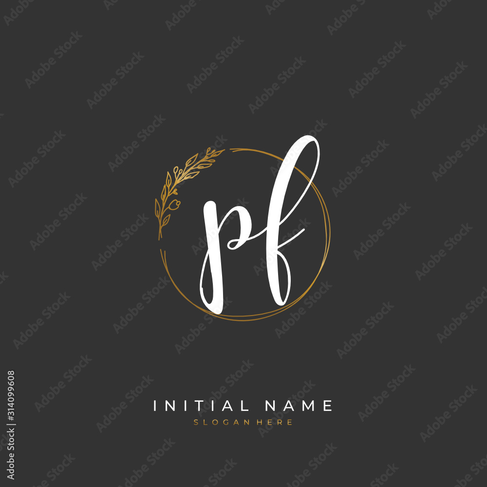 Handwritten initial letter P F PF for identity and logo. Vector logo template with handwriting and signature style. Handwritten initial letter P F PF for identity and logo. Vector logo template with handwriting and signature style.