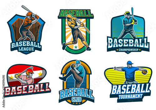 Photography stock vector baseball player emblem set. sports logo illustration