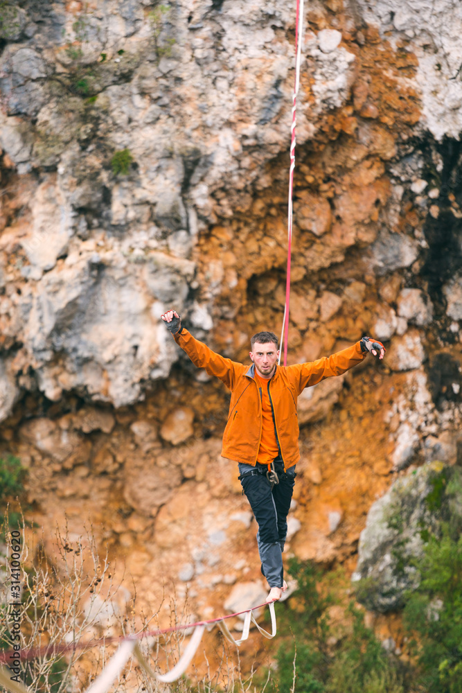 Highline in the mountains. Highline in the mountains.