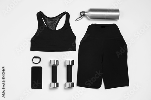 Konstfotografi Composition with sportswear on white background, top view