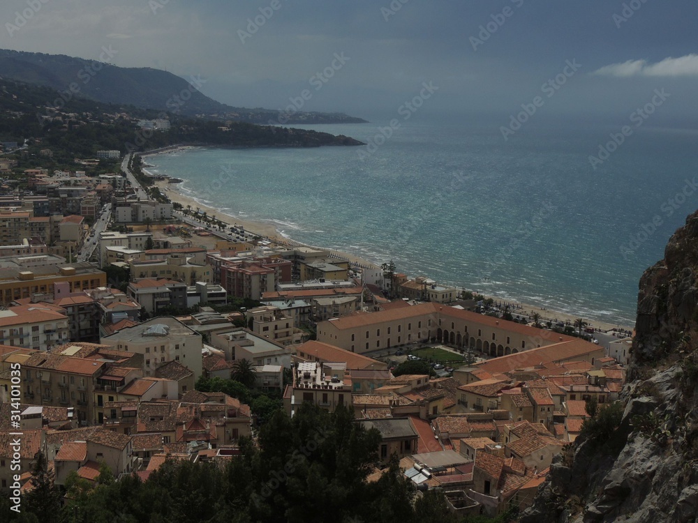 Cefalù – Panorama of the city and of the Tyrrhenian coast of Sicily from the top of the rocky promontory