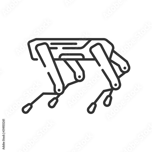 SPOT robot dog black line icon. Innovation in technology. Industrial sensing and remote operation needs. Mini Robot guard. Sign for web page, app. UI UX GUI design element. Editable stroke.