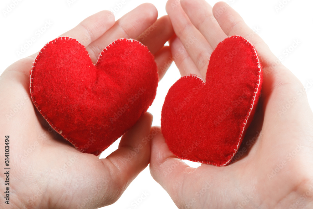 Obraz premium Close up hands with heart shape, care and love concept isolated white