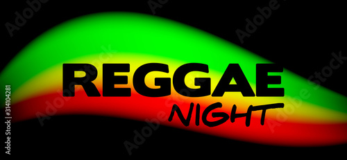 Reggae night party background with rasta color wave on black