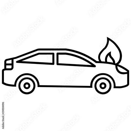 Burning car Design, Vehicle on fire Vector Icon design, Roadside Rescue Services Vector on White Background