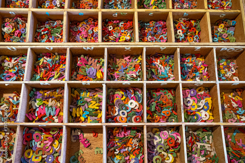 english paper piecing alphabet in the wood box ready to pick up 