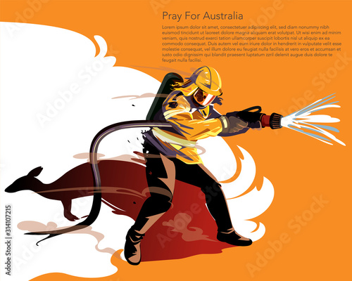 Brave Australian fire man try to stop wild fire with text Pray for Australia  Vector and Illustrator.