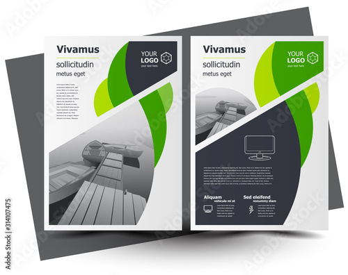 Flyer brochure design, business flyer size A4 template, creative leaflet, trend cover sphere disc green color