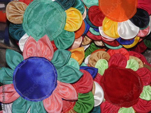 colorful cloth made flower ready to sell photo