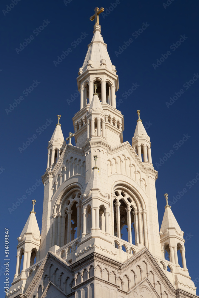 Spire of Saints Peter and Paul Church in San Francisco