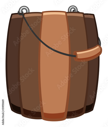 Wooden bucket for bathhouse with a handle on white backgound