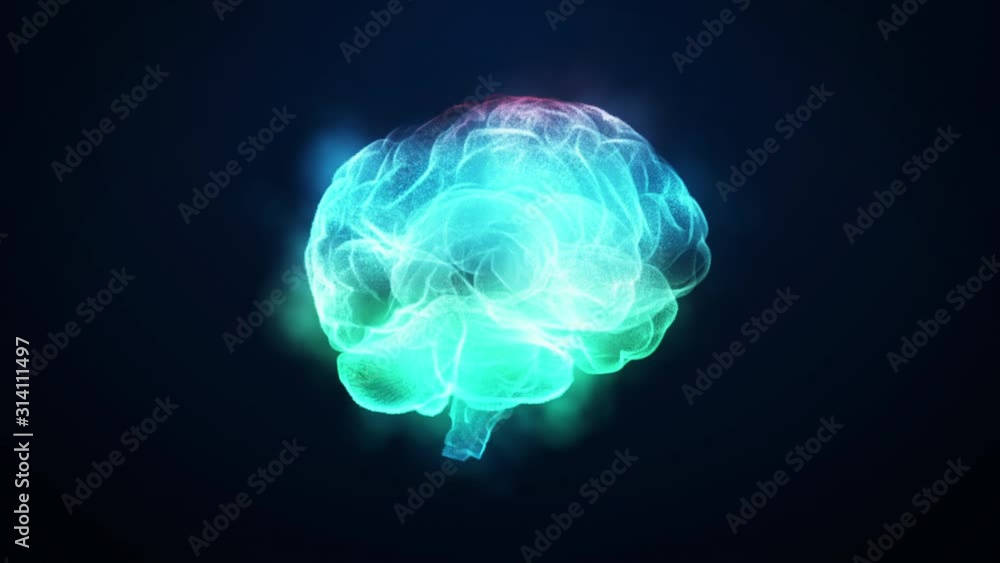 Rotating hologram of Human Brain with glowing light particles arranged in the formation of Human Brain model spinning 360 degree. Motion Animated Background. Rotating hologram of Human Brain with glowing light particles arranged in the formation of Human Brain model spinning 360 degree. Motion Animated Background.
