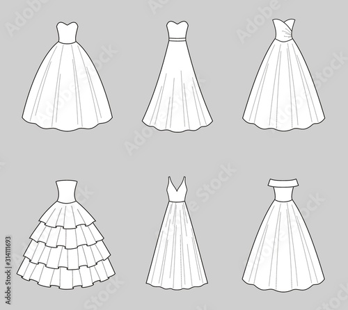 Wedding dress fashion flat illustration on the background