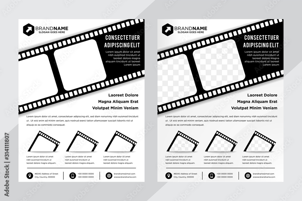 Black and white color A4 size poster template. business brochure flyer design layout template, newsletter, Leaflet, poster, layout vector, geometrical background. roll film stripe for photo space. 