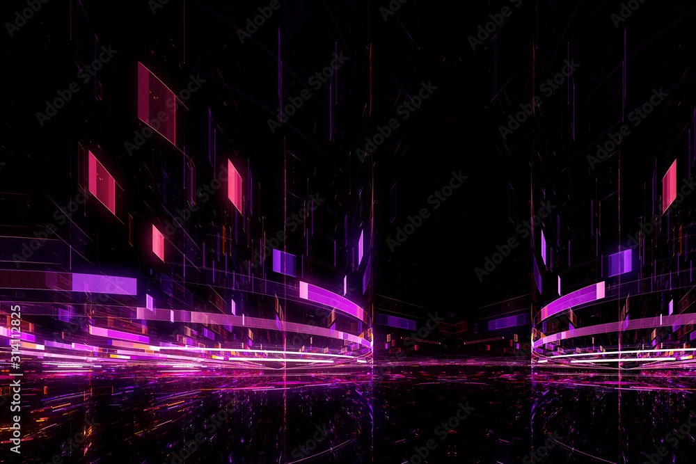 Fototapeta Streszczenie cyfrowy futurystyczny neon fioletowy niebieski tło
