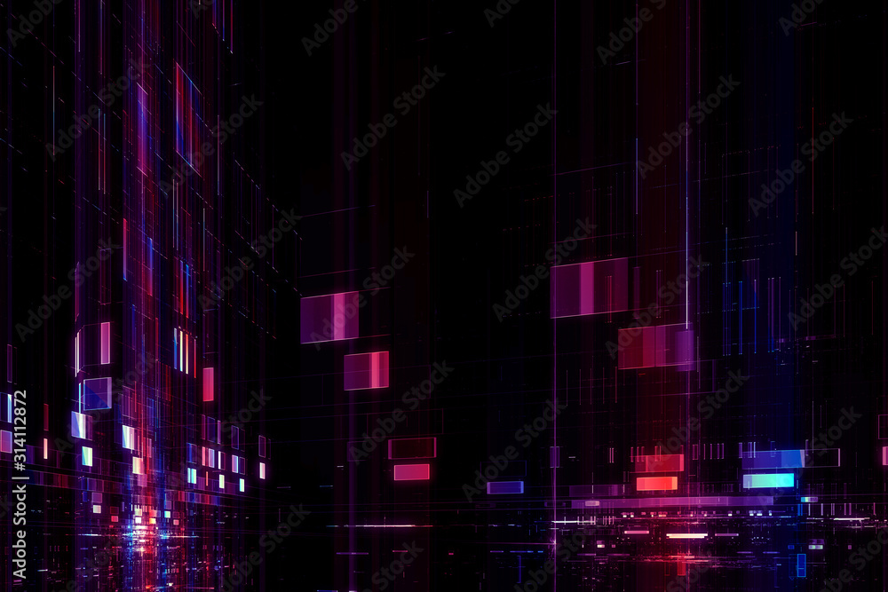 Fototapeta Abstrakcjonistyczny cyfrowy futurystyczny neonowy purpurowy błękitny tło