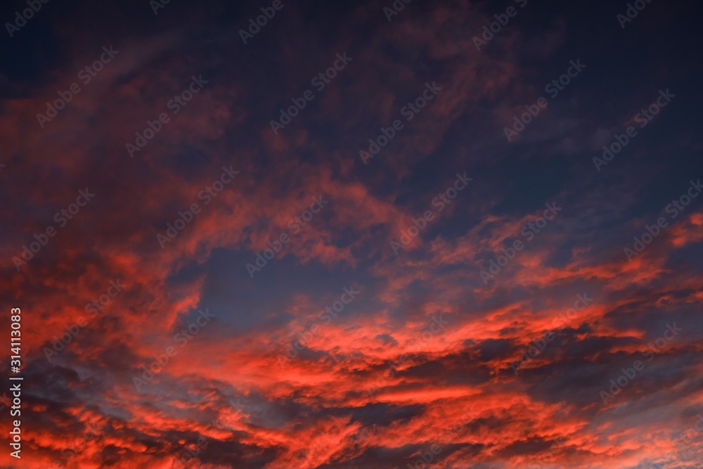 Red crimson sunset sky orange,  horizon.