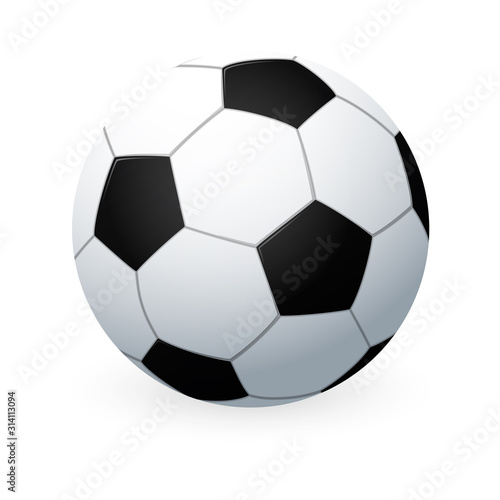 Classic design soccer ball. Realistic sport ball with shadow isolated on white background. Simple style football