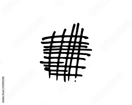 Woven threads, black ink crosshatching outline, vector illustration