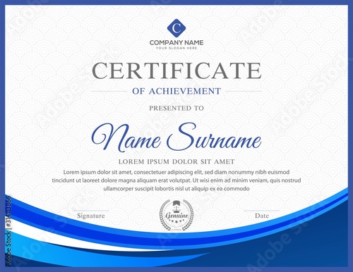 Blue certificate template with luxury and modern pattern,diploma,Vector illustration