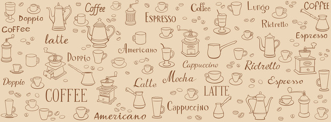 Handdoek met foto Koffie patronen Lineair koffiepatroon met koffiekannen  © Евгений Казанцев