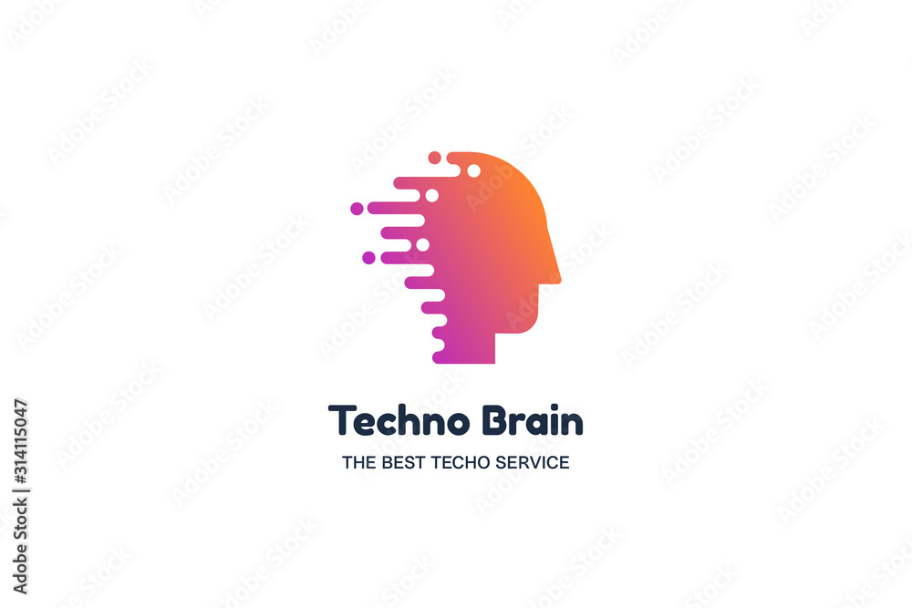 Fototapeta premium Techno brain negative space logotype concept