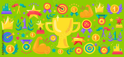 Sport achievement cartoon vector icon set