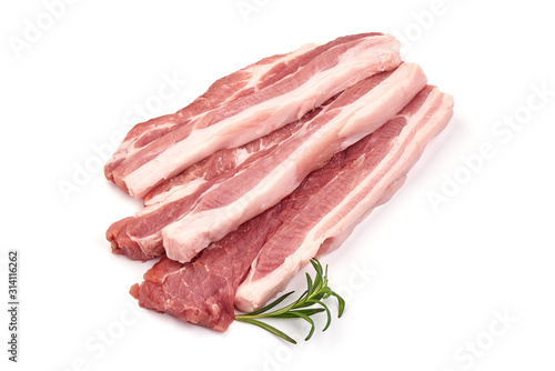 Raw Pork belly, isolated on white background