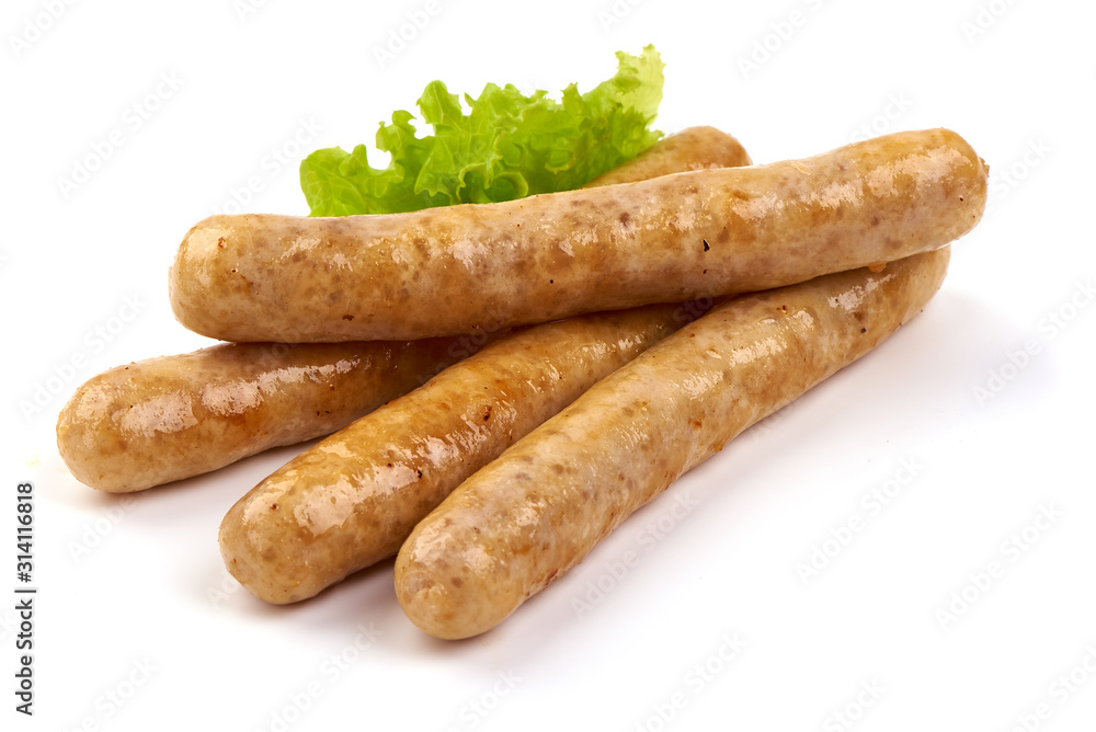Grilled Chicken Sausages, isolated on white background Grilled Chicken Sausages, isolated on white background