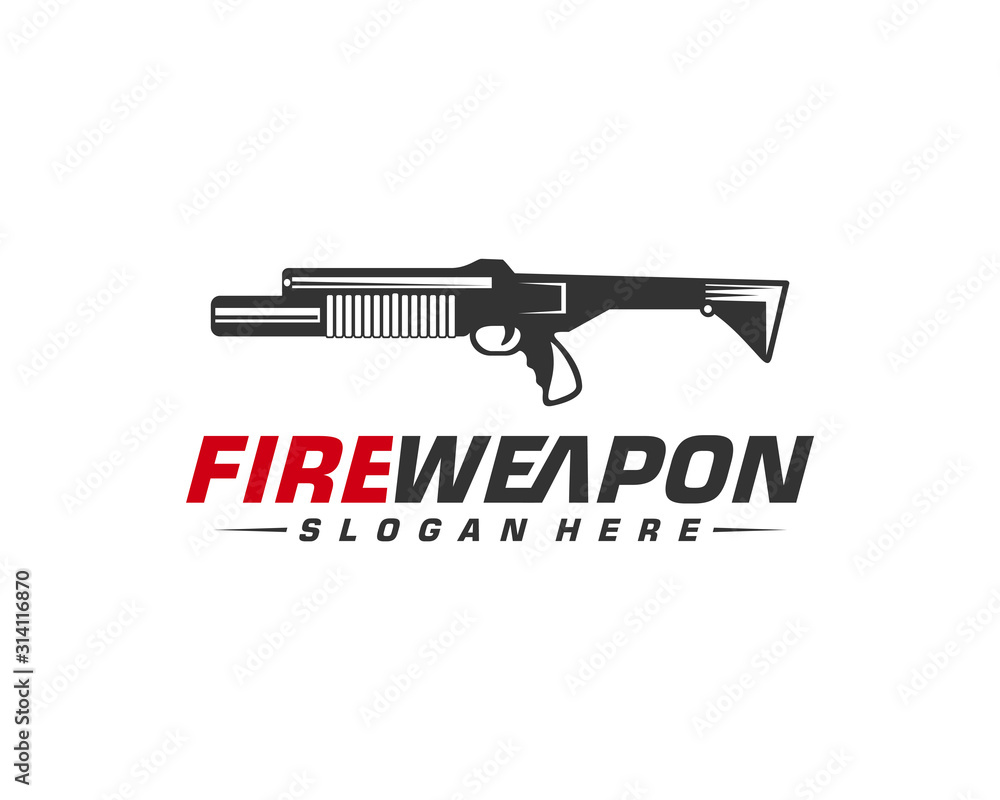Weapon Fire logo design vector, Machine gun vector, Design Illustration