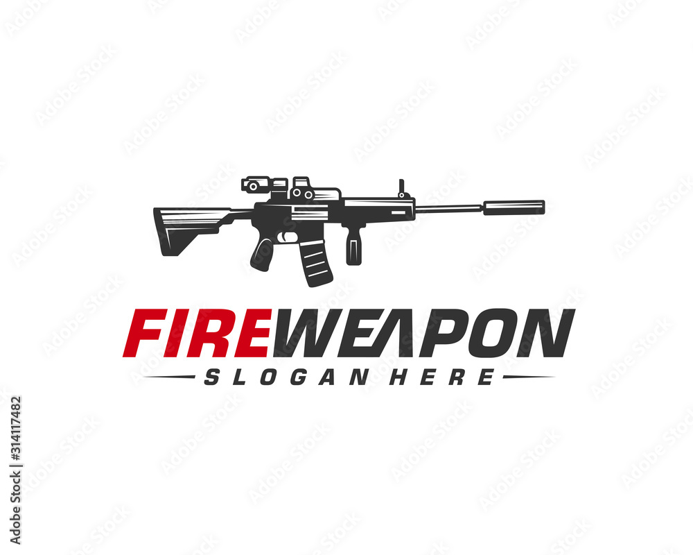 Weapon Fire logo design vector, Machine gun vector, Design Illustration Weapon Fire logo design vector, Machine gun vector, Design Illustration
