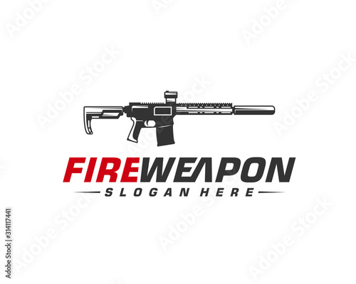 Weapon Fire logo design vector, Machine gun vector, Design Illustration