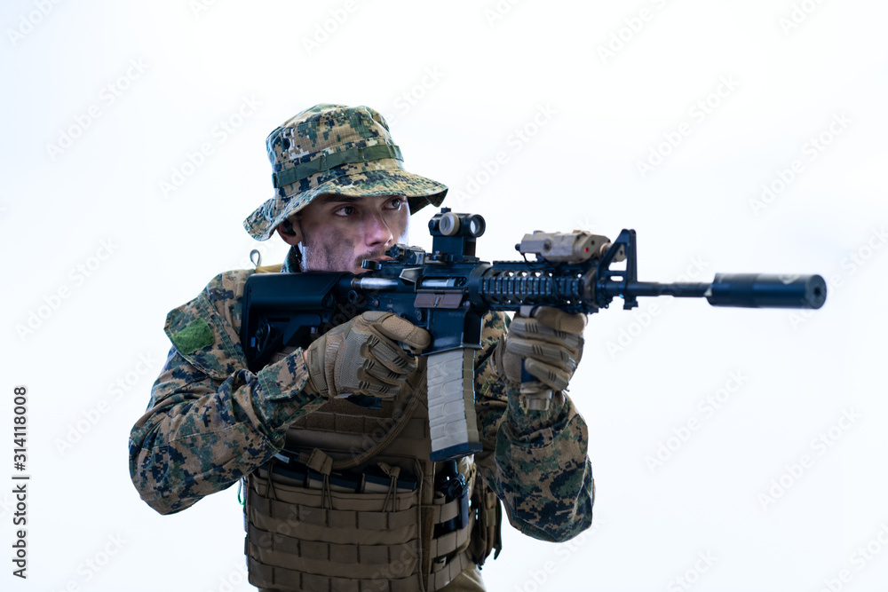 soldier in action aiming laseer sight optics soldier in action aiming laseer sight optics