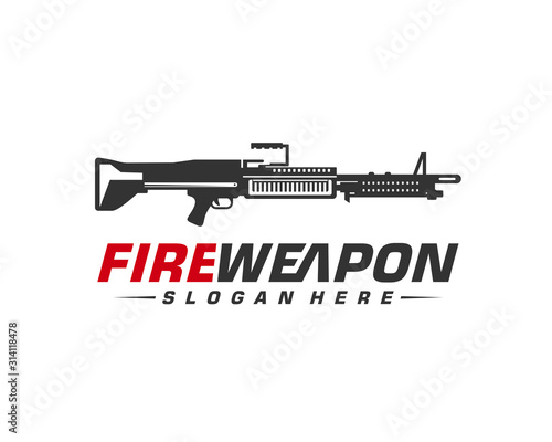 Weapon Fire logo design vector, Machine gun vector, Design Illustration