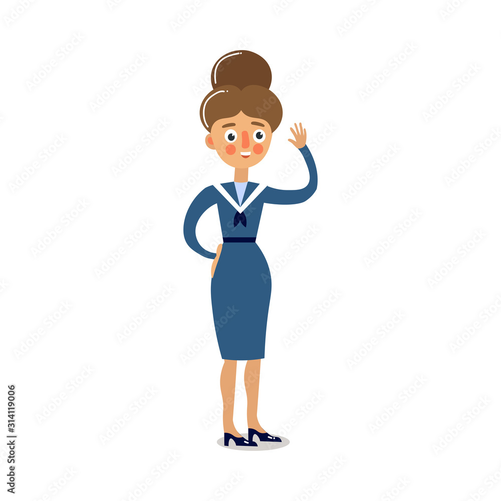 Woman sailor in blue dress standing and greeting vector illustration Woman sailor in blue dress standing and greeting vector illustration