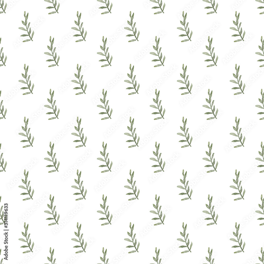 Seamless pattern of watercolor green leaves on a white background. Use for invitations, birthdays, menus. Seamless pattern of watercolor green leaves on a white background. Use for invitations, birthdays, menus.