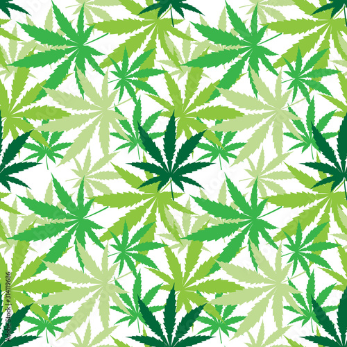 Poster with hemp leaves. Use it for print or web advertisement design create. Vector illustration. © sergeygerasimov